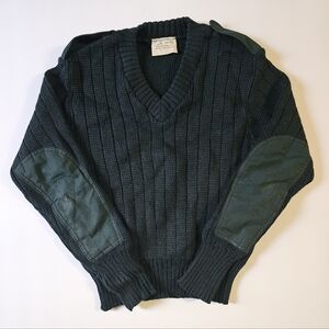 Vintage Military Jersey Woman's Broad Rib Dark Green Wool V-Neck Sweater Size 1